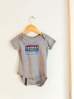 Welcome to the Neighborhood Trolley Grey Infant Bodysuit